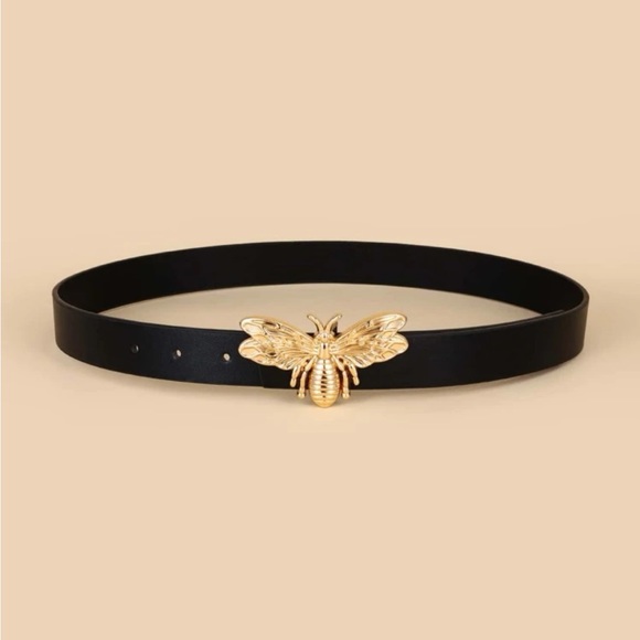 Classic Black Vegan Leather Bee Belt - Picture 2 of 5